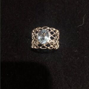 Sevilla Silver Sterling Silver 925 Basket Weave Aquamarine Blue Topaz Ring 8